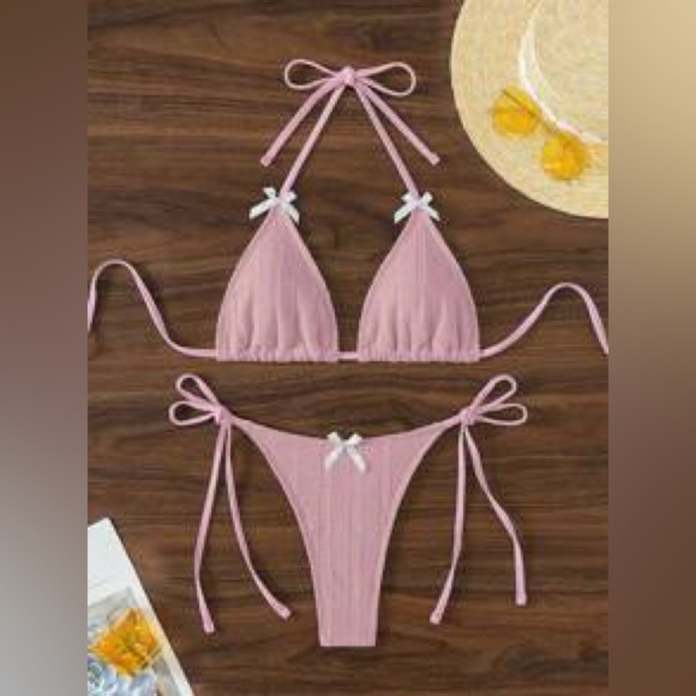SHEIN pink bikini set with bows